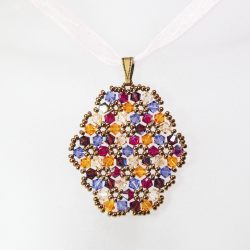 Pendant 45cm - Malvina Oval-Salmon Organza - Pendant 45cm - Laiton bronze